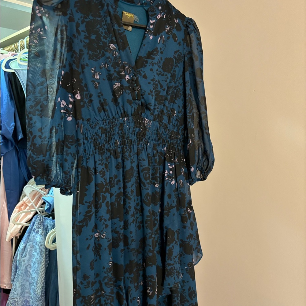 Taylor Midnight Floral Long Sleeve Dress